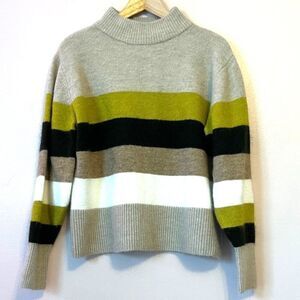 OPUS Parko Retro Striped Pullover Sweater Jumper Knit Beige Green Sz 38 US 8 Med